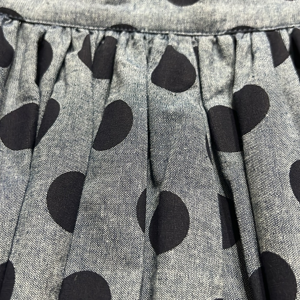 Modcloth Navy Blue Chambray Polka Dot Pleated Flare 50's Skirt EUC Sz S - Picture 9 of 11